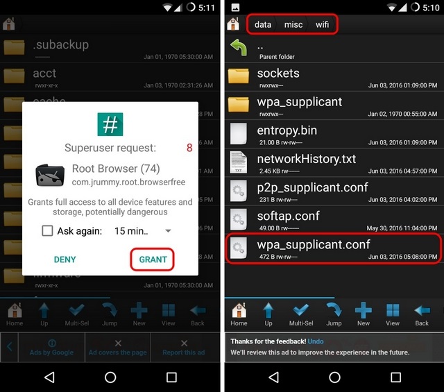 Mot de passe wifi enregistrer android