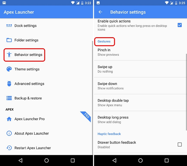 Apex-Launcher-Gesture-settings
