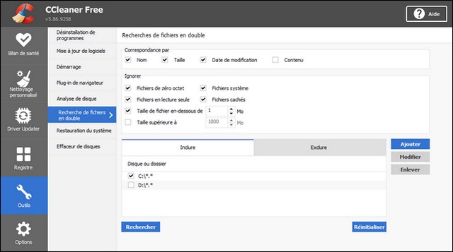 Supprimer des fichiers en double Avec CCleaner