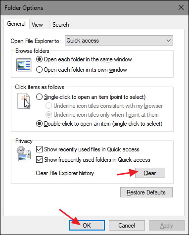 effacer votre Explorateur de fichiers Fichiers récents Historique dans Windows 10 2