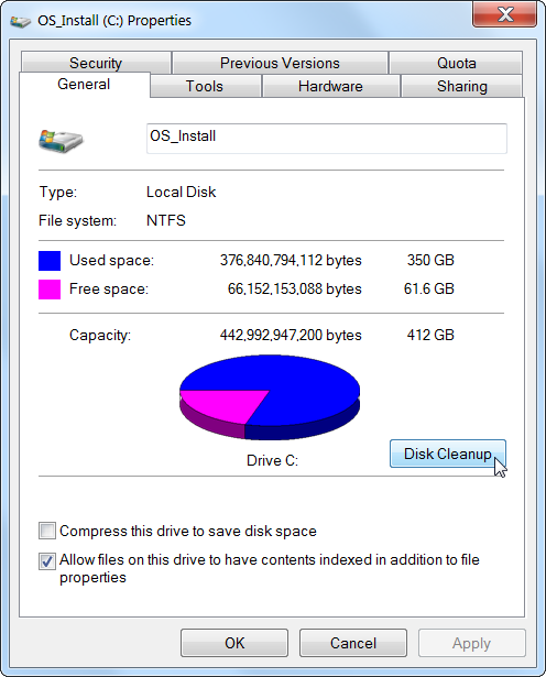 libérer l'espace disque dur Sous Windows 2