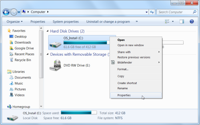 libérer l'espace disque dur Sous Windows