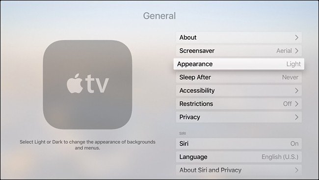 Apparence sur Apple TV