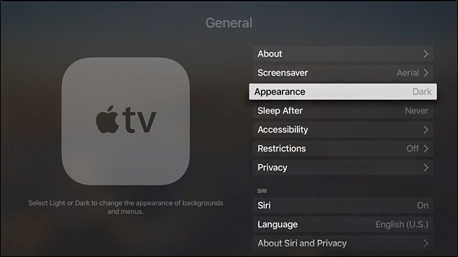 menu Apple TV