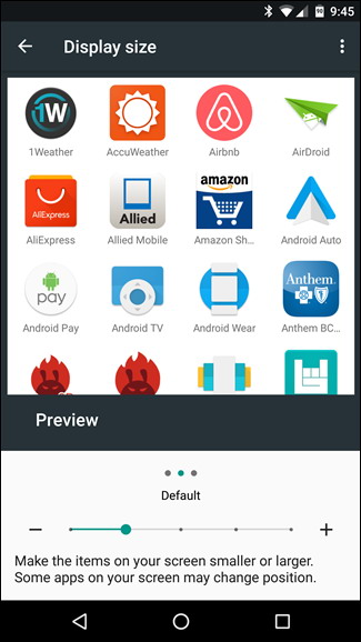 modifier la taille du texte icônes et plus dans Android Nougat 4