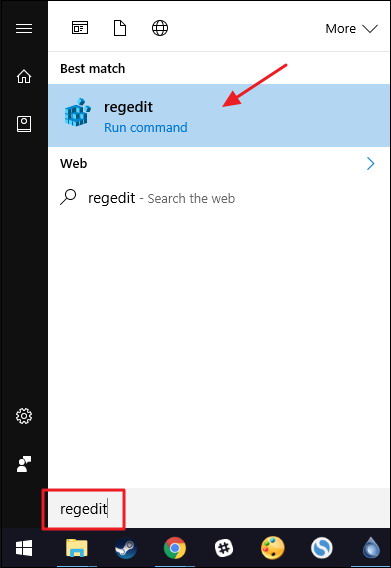 Démarrer et en tapant regedit