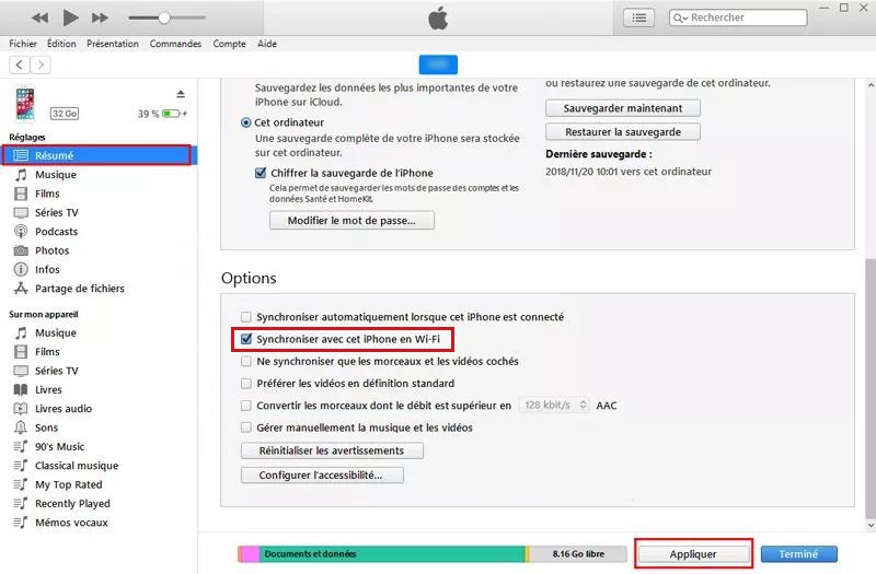 Transférer automatiquement de la musique depuis iTunes