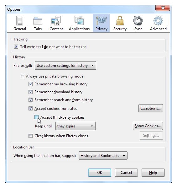 afficher les options de cookies de Firefox