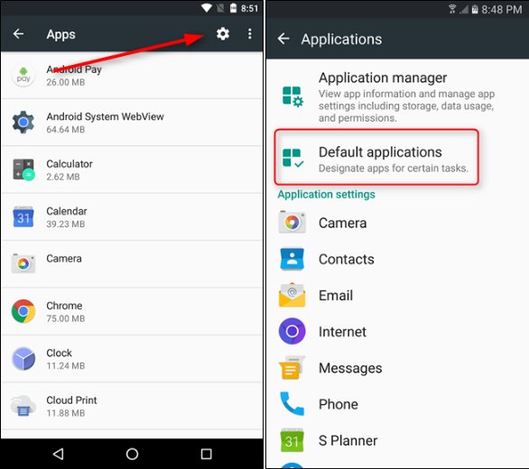 configurer les applications par défaut sur Android 2