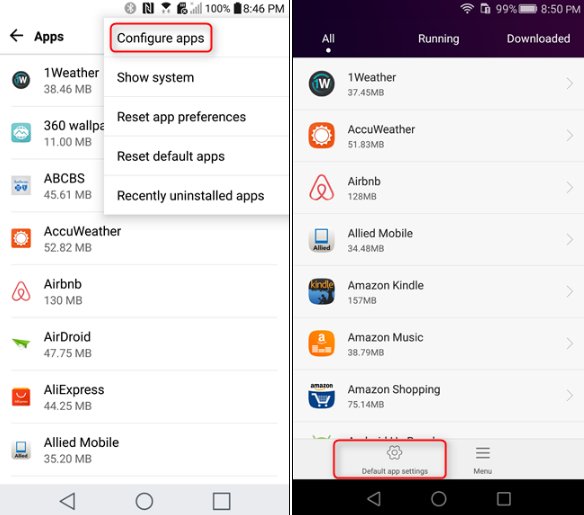 configurer les applications par défaut sur Android 3