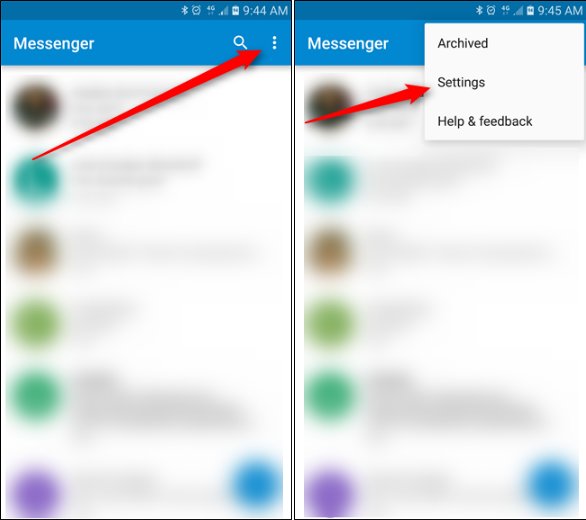 les paramètres de Messenger