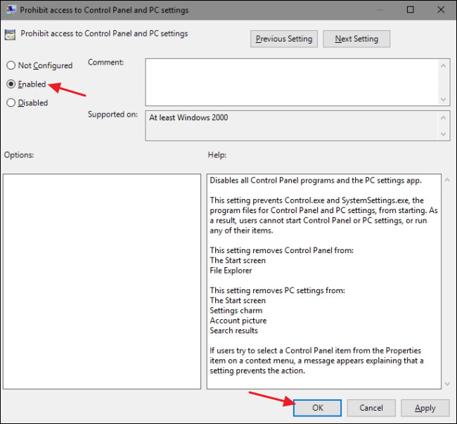 propriétés de la configuration