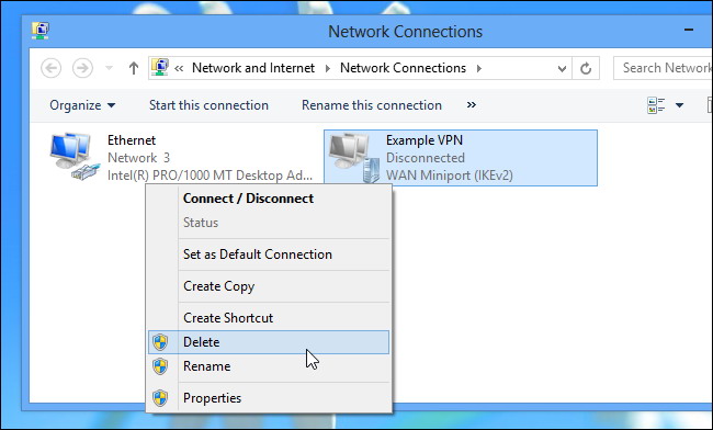 supprimer une connexion VPN