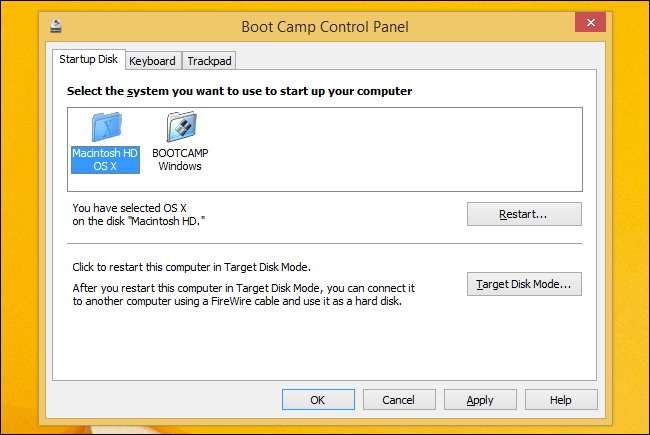 sélectionner un système d'exploitation par défaut avec bootcamp sur mac