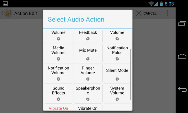 tasker sélectionner l'action audio