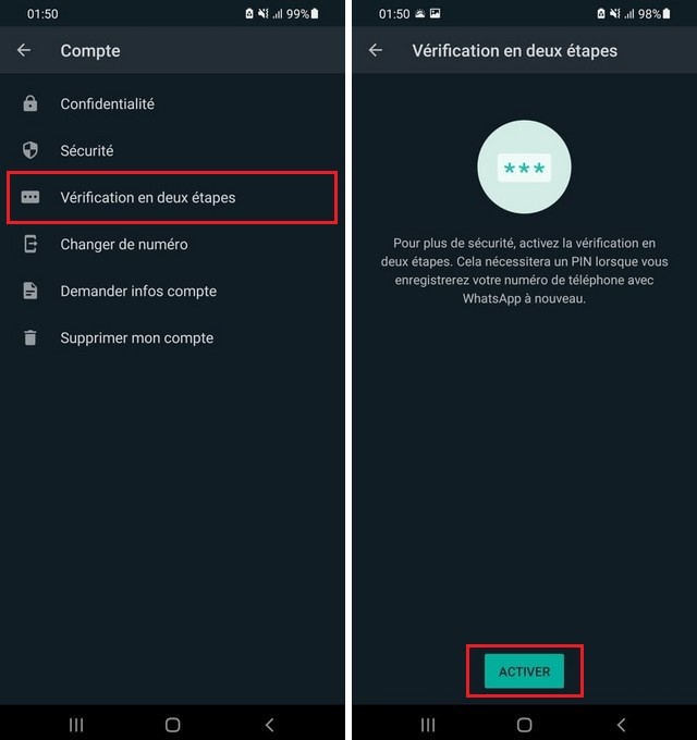 Vérification en deux étapes WhatsApp