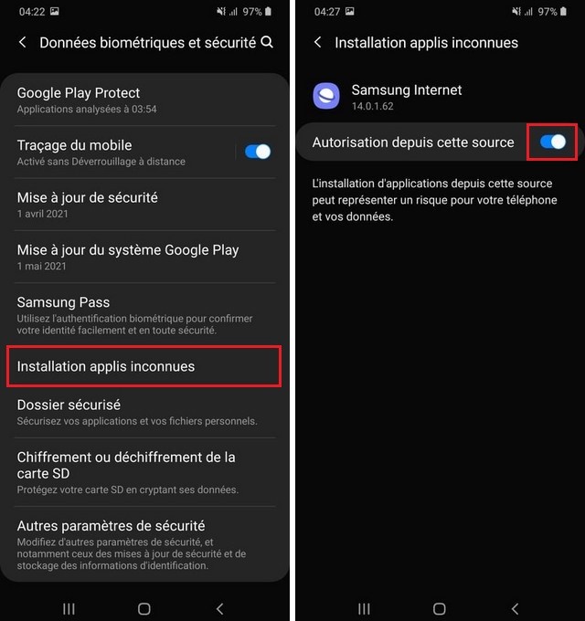 Installer des applications de sources inconnues sur Android