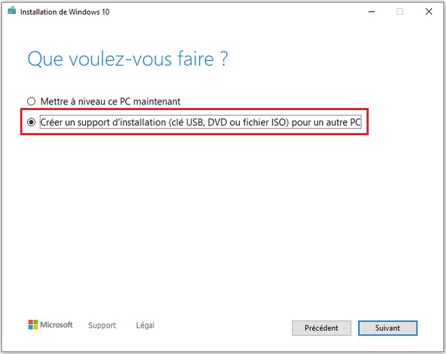 Créer un support d'installation USB