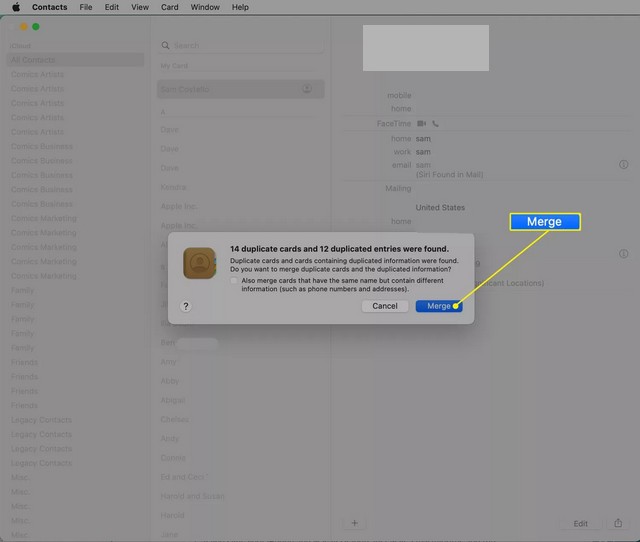 Supprimer les contacts en double de mon Mac