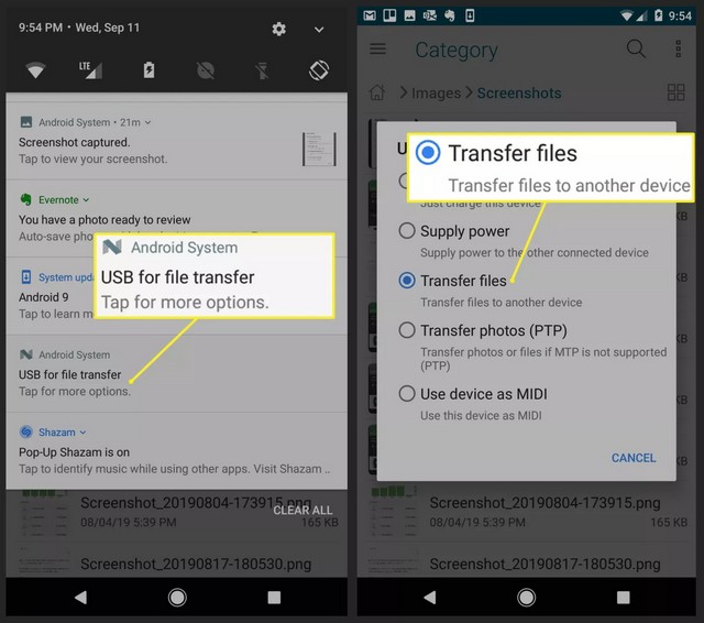 Appuyer sur Transférer des fichiers
