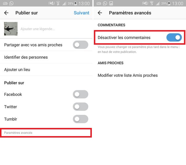 instagram comment desactiver les commentaires info24android