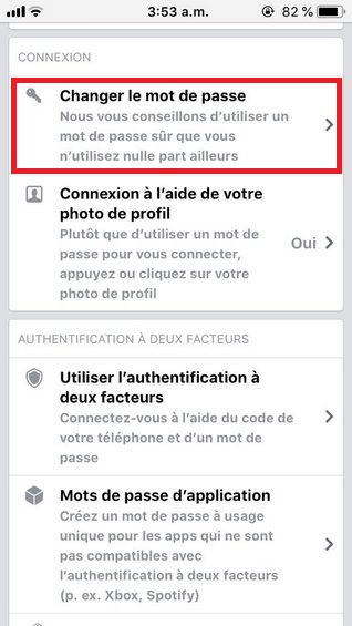 Changer mot de passe facebook android