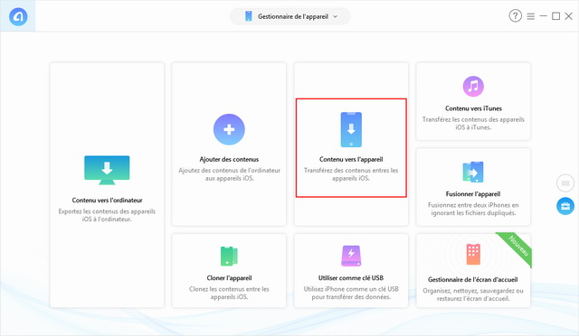Contenus vers l'appareil