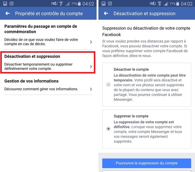 supprimer son compte Facebook définitivement