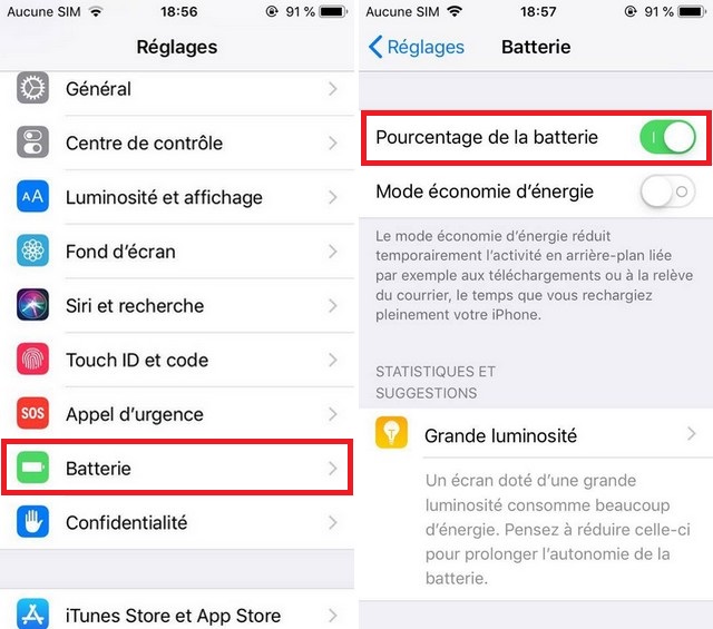 Afficher le pourcentage de batterie sur iphone 11