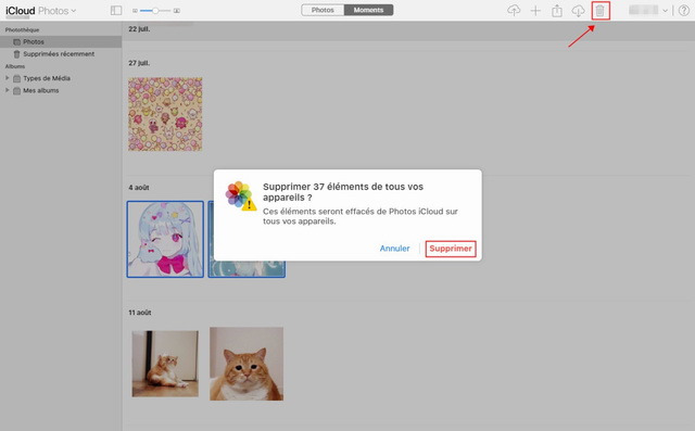 Supprimer les photos iCloud