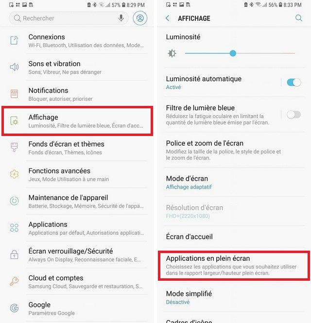 réparer les applications qui ne sont pas en plein écran
