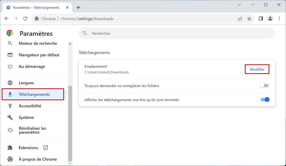 Changer le dossier de téléchargement par défaut dans Google Chrome