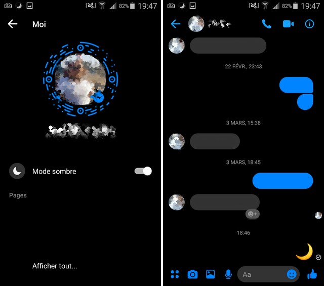 activer le mode nuit sur Facebook Messenger