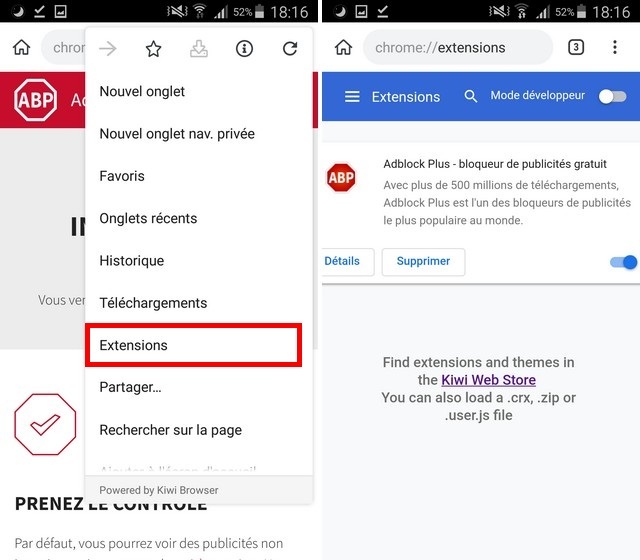 installer les extensions Google Chrome sur Android