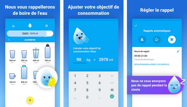 Rappel pour boire de l'eau - Alerte et suivi d'eau