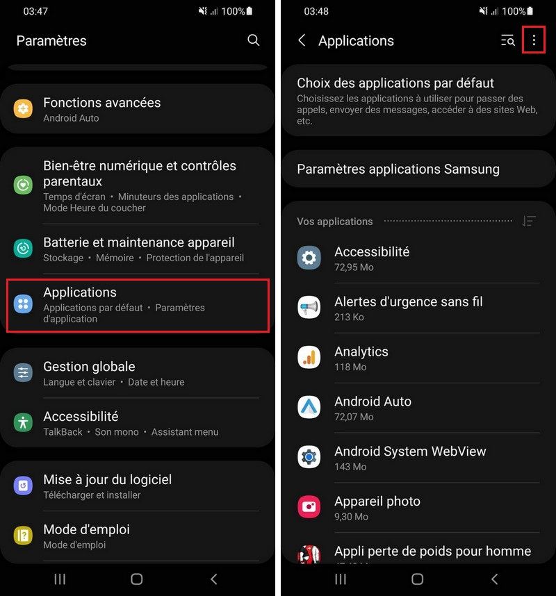 Réinitialiser les applications par défaut