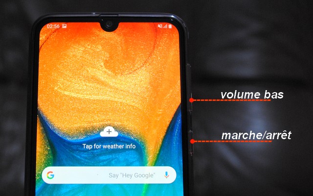 Capture écran sur Samsung Galaxy A30 à l'aide des boutons physiques