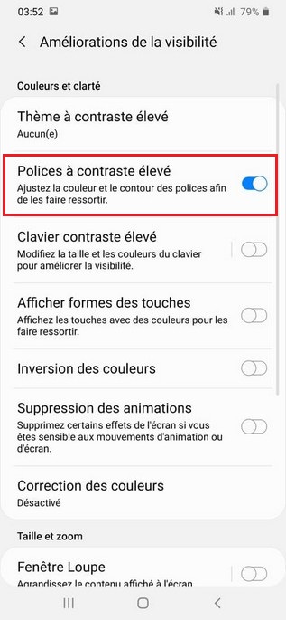 Comment activer les polices à contraste élevé