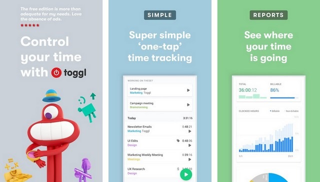 Toggl - application pour travail à domicile