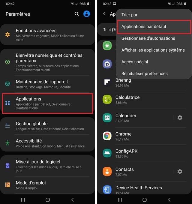 Comment changer l'application SMS par défaut sur Galaxy S20