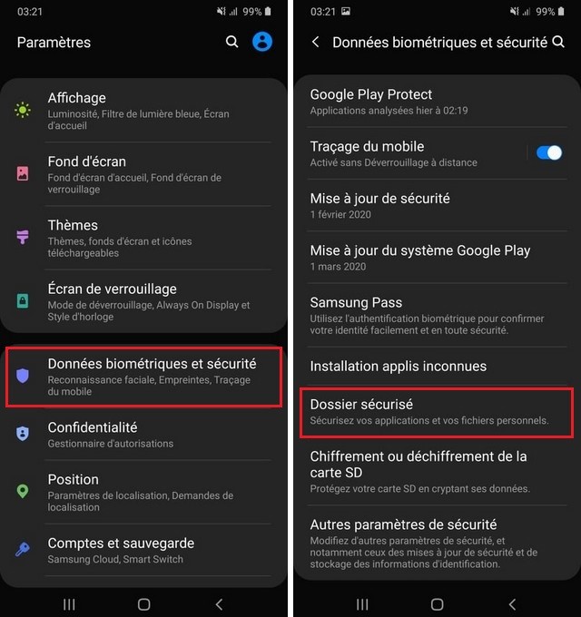 Comment activer le dossier sécurisé sur Galaxy S20