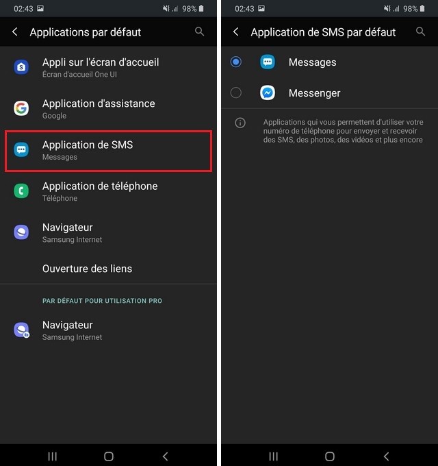 Comment changer votre application SMS par défaut