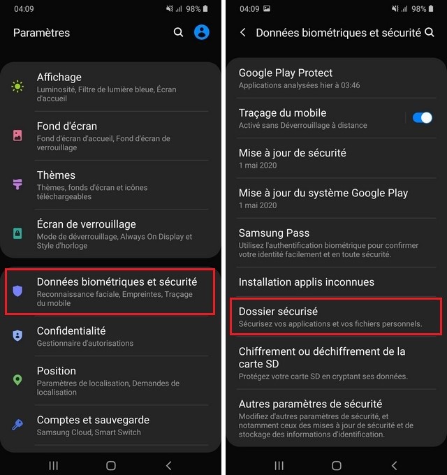 Configurer le dossier sécurisé sur Samsung Galaxy M31