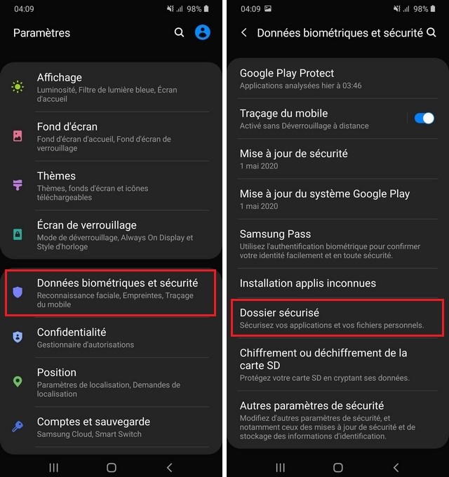 Configurer le dossier sécurisé sur Samsung Galaxy M31