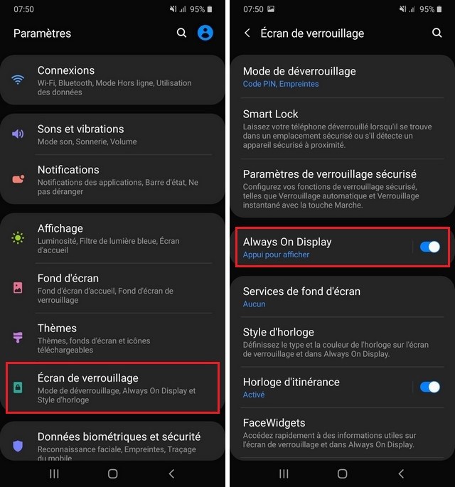 Désactiver Always On Display sur le Galaxy A90