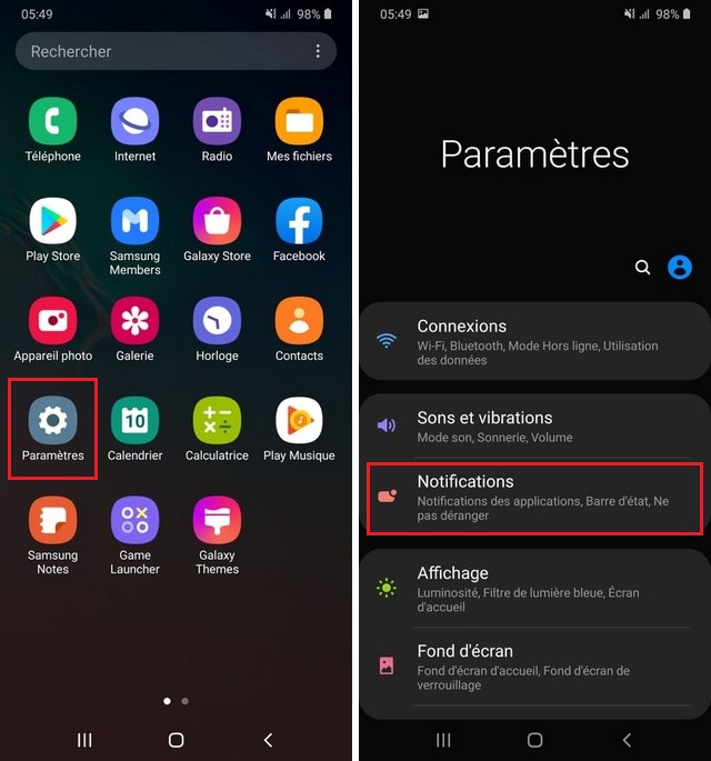 Le pourcentage de batterie sur le Galaxy A90