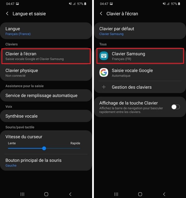 désactiver la correction automatique sur Samsung A90
