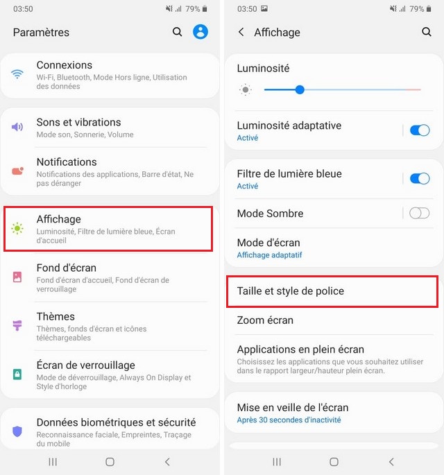 Changer la police sur Samsung Galaxy A71