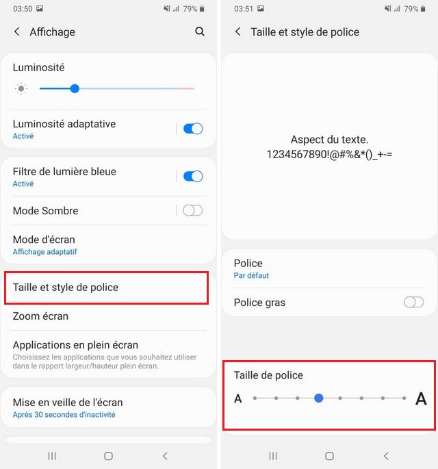 Comment changer la taille de police sur Galaxy A51