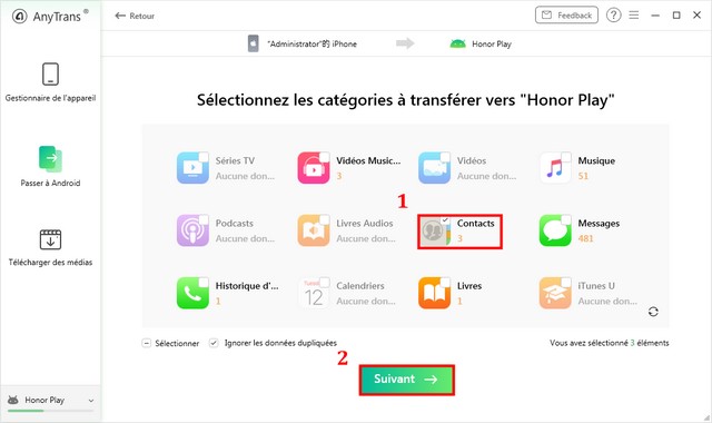 Transférer contacts iOS vers Android via AnyTrans